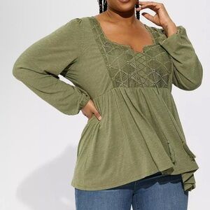 Torrid Olive Green Lace Detail Blouse